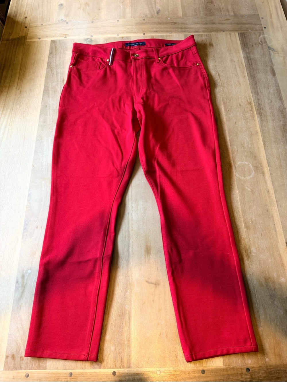 Tommy Hilfiger Women’s Bright Red Tribeca Skinny Straight Jeans